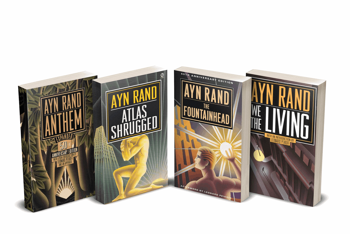 Four books are lined up in a row.