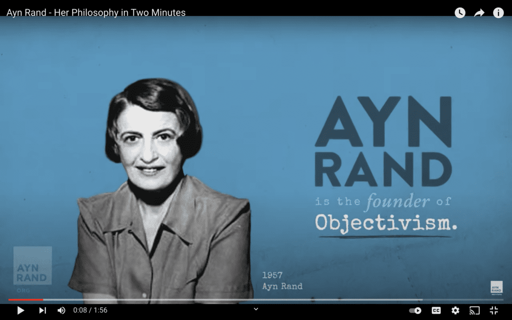 A picture of ayn rand in front of the words " ayn rand to the founding objectives ".