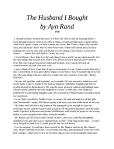 A typed manuscript page titled "The Husband I Bought" by Ayn Rand.