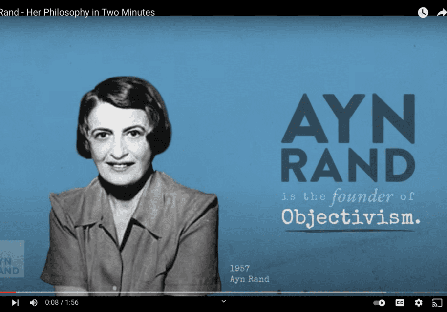 A picture of ayn rand in front of the words " ayn rand to the founding objectives ".